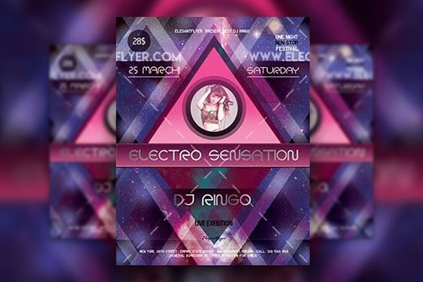 Geometric Glitter Electro Sensation Flyer Template and Facebook Cover FREE PSD
