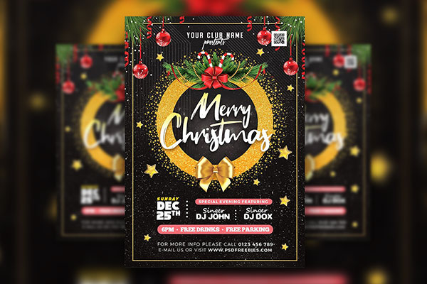 Glitter Black and Golden Christmas Flyer Template FREE PSD