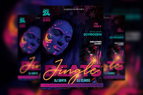 Glitter Neon Jingle Party Flyer Template FREE PSD