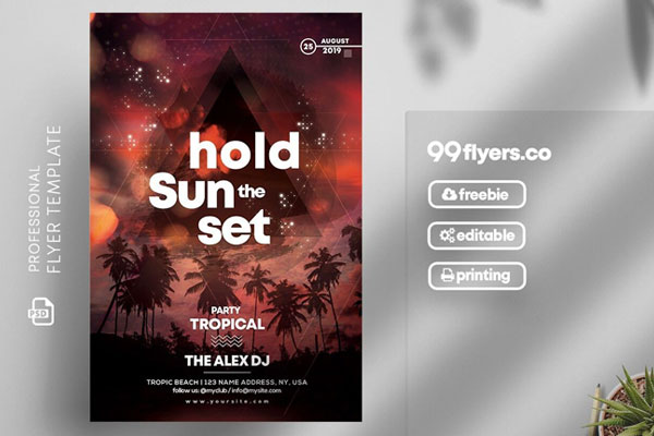Glittering, Tropical Beach Party Flyer Template FREE PSD