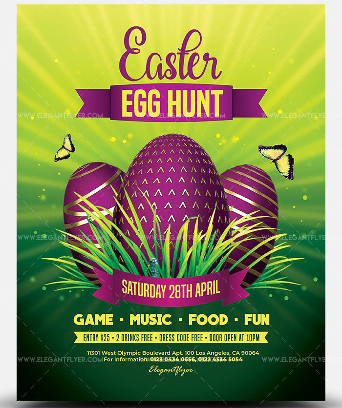 Green Glitter Illustrative Egg Hunt Easter Flyer Template FREE PSD