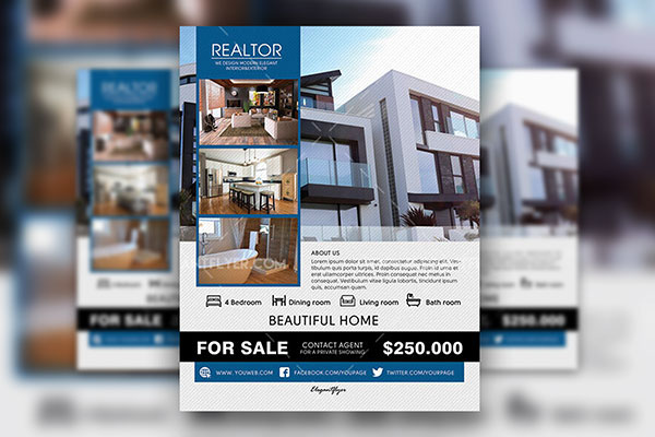 Grid Clean Realtor Flyer Template and Facebook Cover FREE PSD