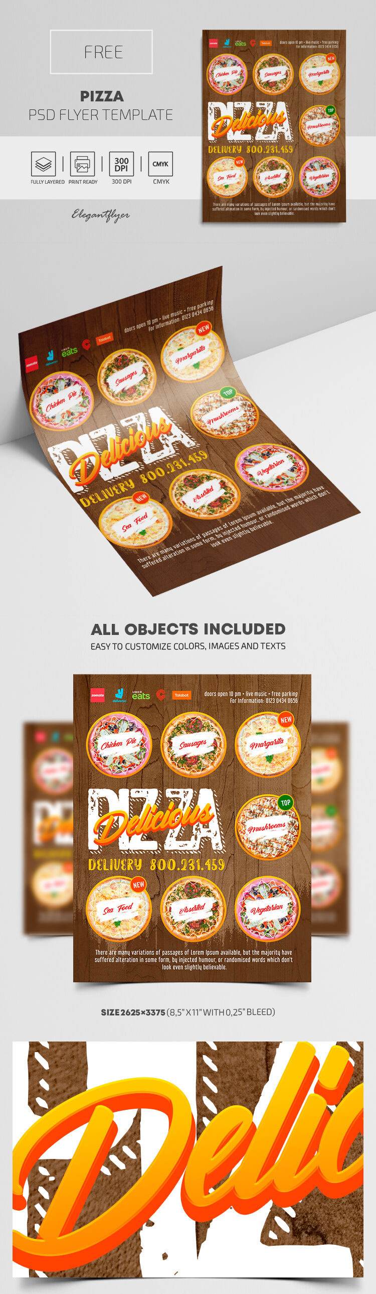 Grid Pizza Flyer Template FREE PSD