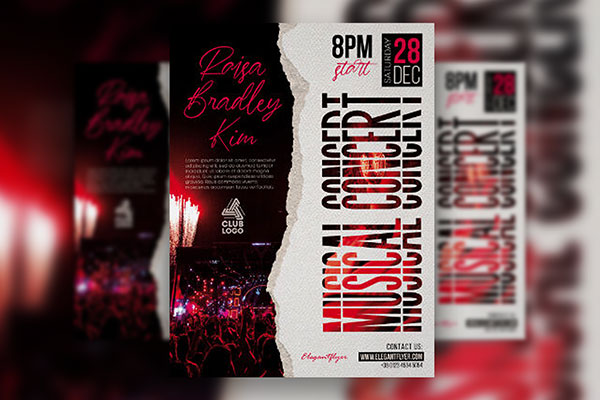 Grunge and Creative Musical Concert Flyer Template FREE PSD