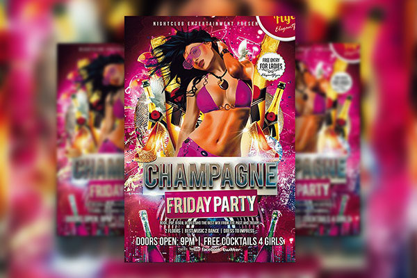 Happy Colorful Cartoon Champagne Club Party Flyer Template FREE PSD