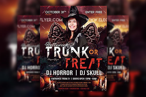 Haunted, Skeletal Trick-or-Treat Party Flyer Along with Facebook Cover Templates FREE PSD