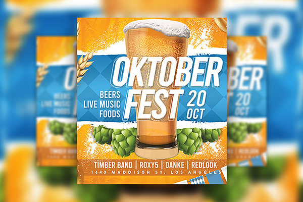 Horizontal Yellow and Blue Oktoberfest Flyer Template FREE PSD