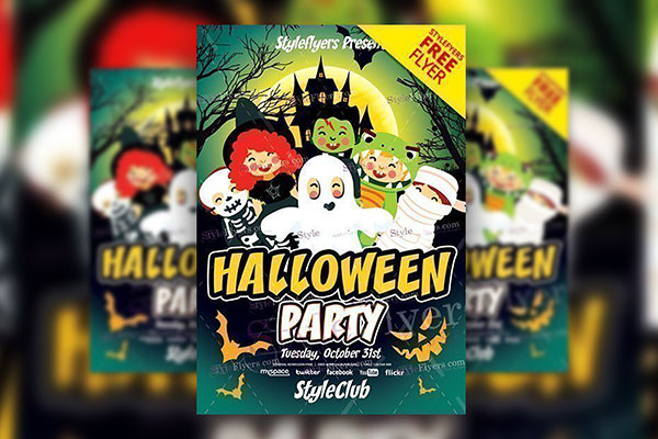 Illustrated Halloween Party Flyer Template FREE PSD