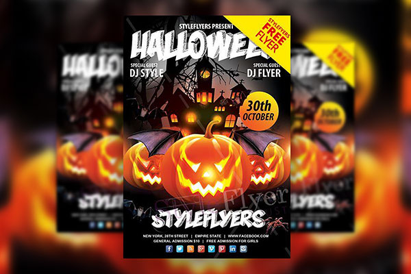 Illustrated Spooky Halloween Flyer Template FREE PSD