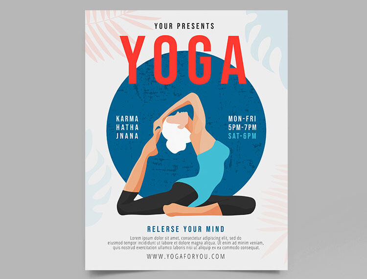 Illustrated White and Blue Yoga Flyer Template Free Download | Resource Boy