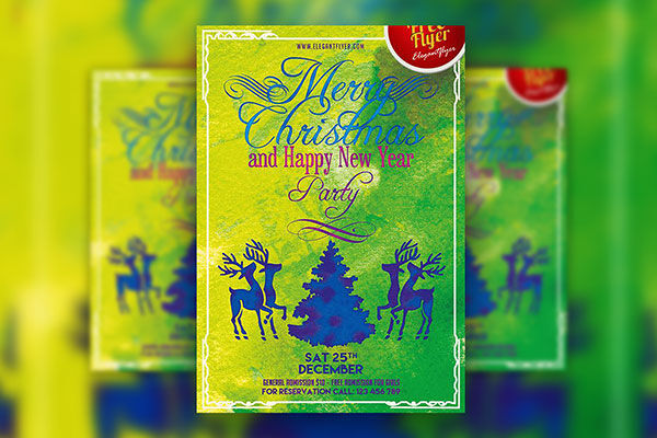Illustrative Reindeers Christmas Party Flyer and Facebook Cover Template FREE PSD
