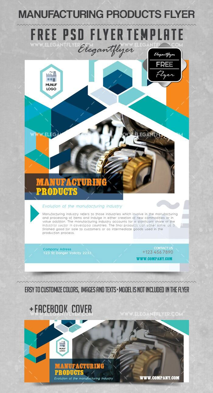 Infographic and Geometric Manufacturing Products Flyer Template Plus a Facebook Cover FREE PSD