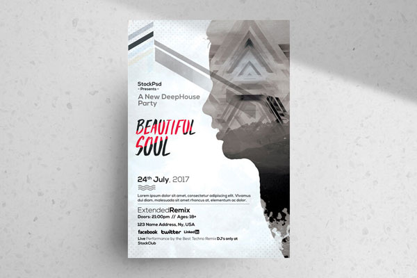 Light Blue, Gray, Geometric Social Event Flyer Template FREE PSD