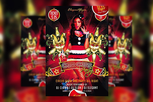 Line Red Circus Party Club Flyer Template FREE PSD