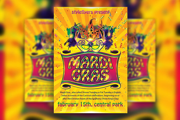 Lines Playful Mardi Gras Flyer Template FREE PSD