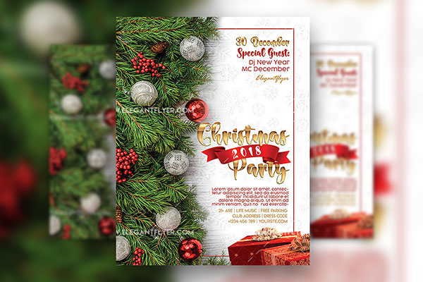 Modern Christmas Party Flyer and Facebook Cover Template FREE PSD