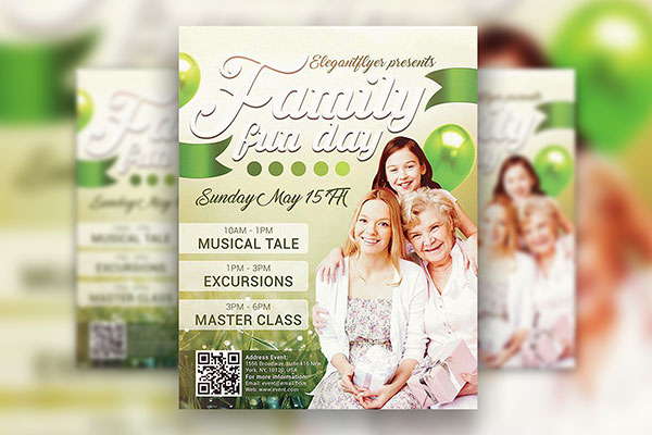 Modern Grass Family Fun Day Flyer and Facebook Cover Template FREE PSD