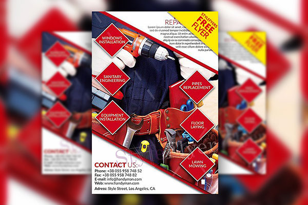 Modern Infographic Handyman Service Flyer Template and Facebook Cover FREE PSD