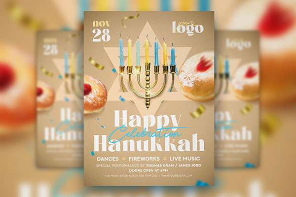 Modern Menorah Hanukkah Celebration Flyer Template FREE PSD