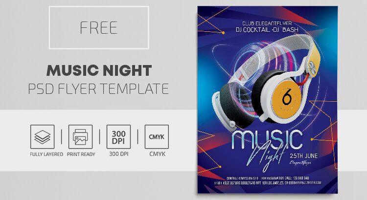 Modern Playful Music Night Flyer Template FREE PSD