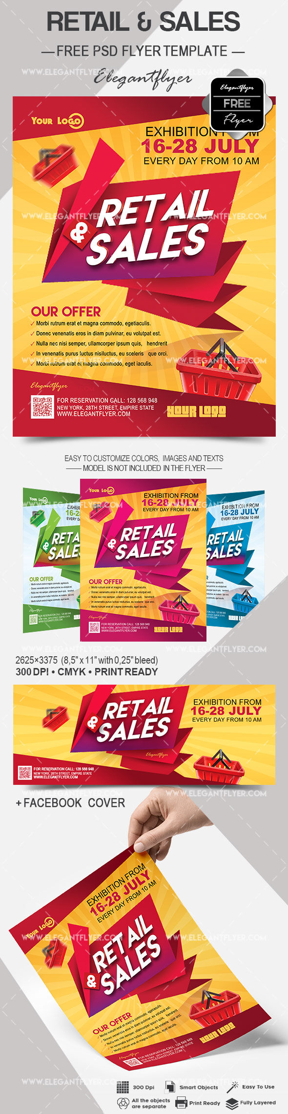 Modern Shopping Basket Retail Sale Flyer and Facebook Cover Template FREE PSD