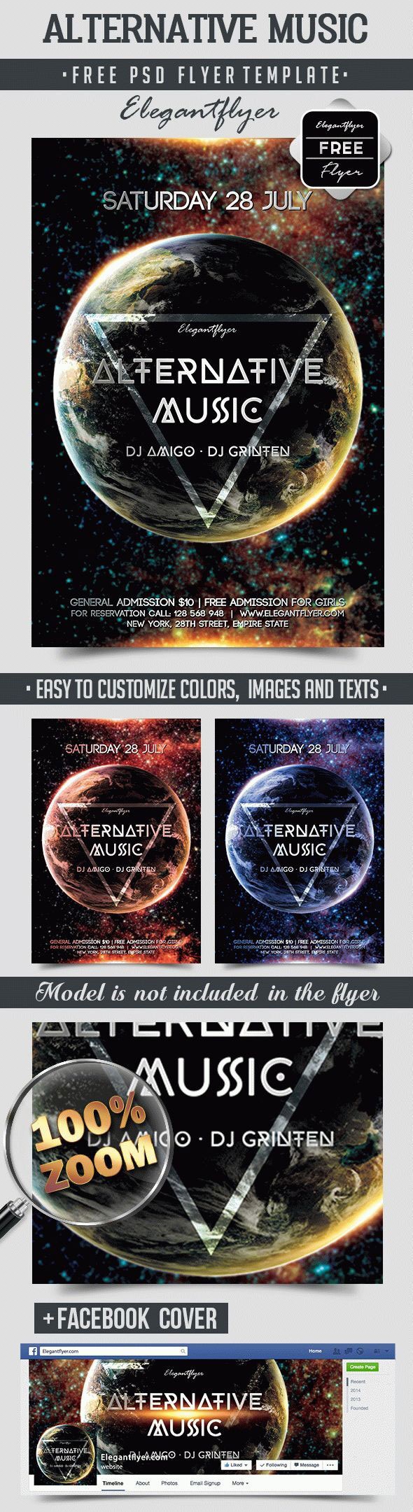 Modern Sparkly Music Flyer Template and Facebook Cover FREE PSD