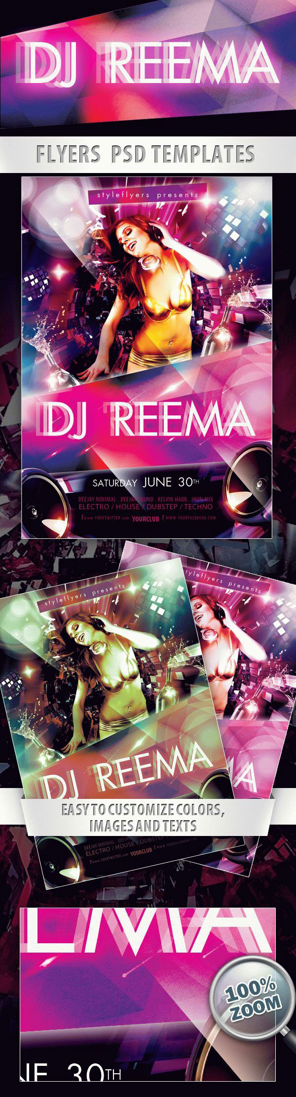 Modern Splash Sparkly DJ Party Flyer Template FREE PSD