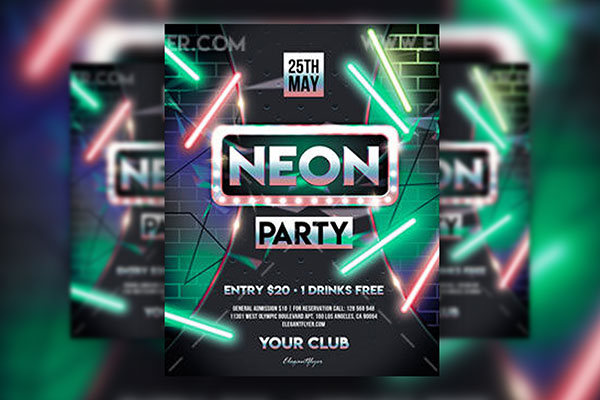 Neon Brick Wall Nightclub Party Flyer and Facebook Cover Template FREE PSD
