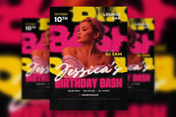 Neon Glitter Birthday Party Flyer Template FREE PSD