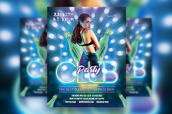 Neon Sparkly Modern Club Party Flyer Template FREE PSD