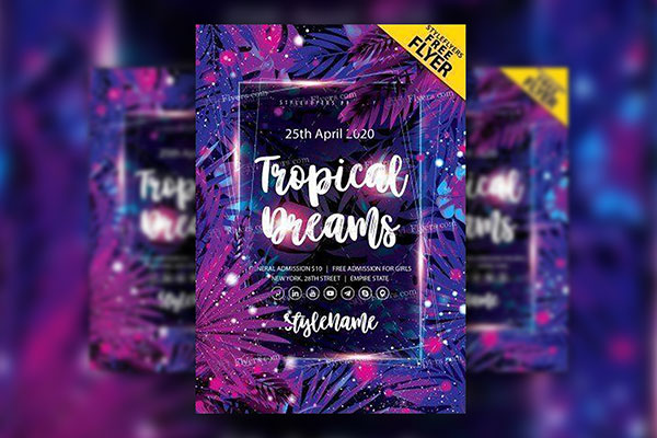 Purple Tropical Club Event Flyer Template FREE PSD