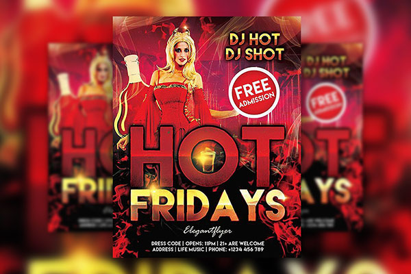 Red Fiery DJ Flyer and Facebook Cover Template FREE PSD