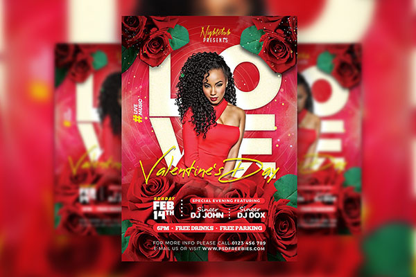 Red Floral Valentine's Day Flyer Template FREE PSD