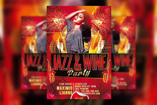 Red Gradient Jazz Club Party Flyer Template FREE PSD