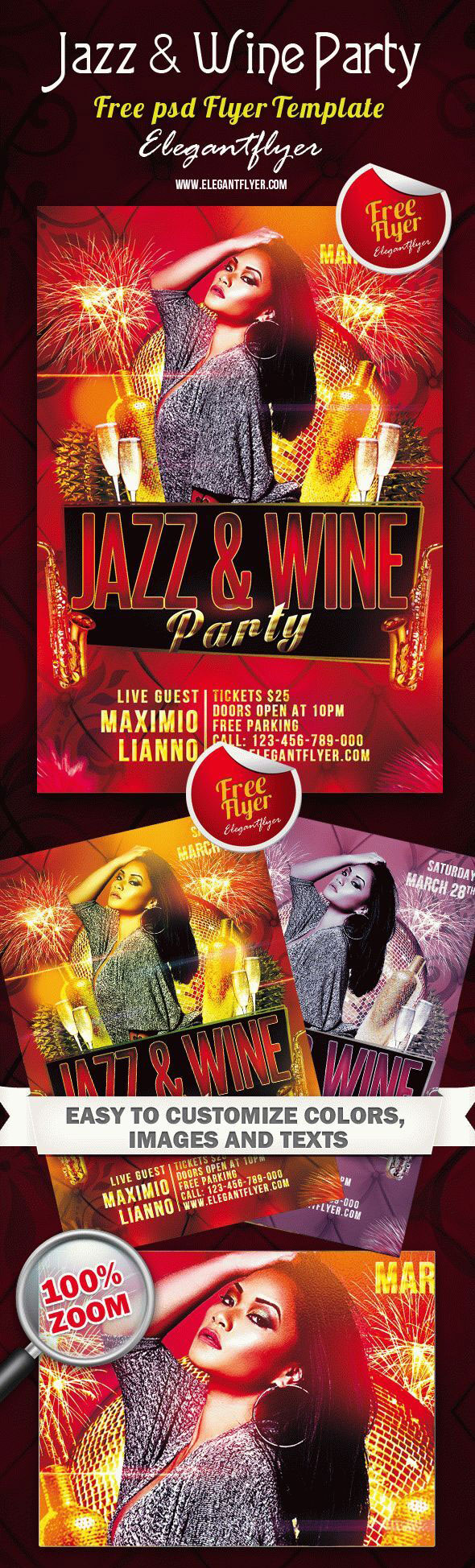 Red Gradient Jazz Club Party Flyer Template FREE PSD