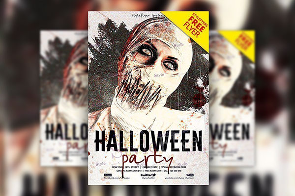 Retro Scary Halloween Party Flyer Template FREE PSD