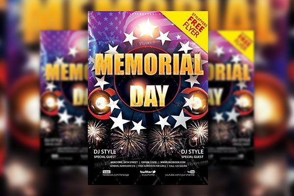 Sparkle Bold Circle Memorial Day Flyer Template FREE PSD