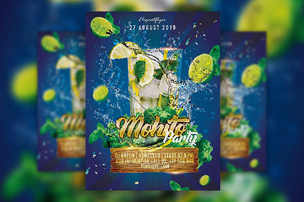 Splash Leafy Playful Mojito Club Party Flyer Template FREE PSD
