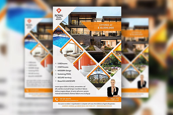 Square Grid White and Orange Real Estate Flyer Template FREE PSD