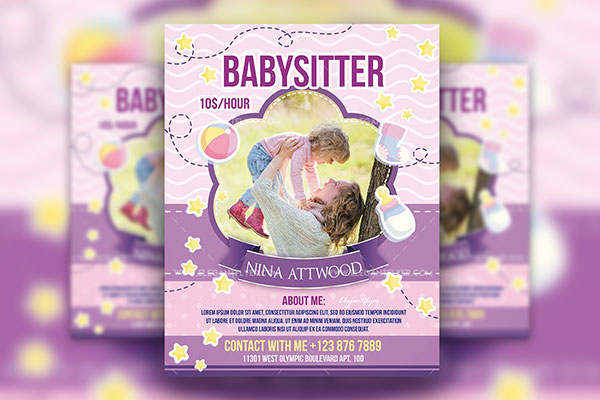Starry Illustrated Babysitting Flyer Template, Facebook Cover, and Instagram Post FREE PSD