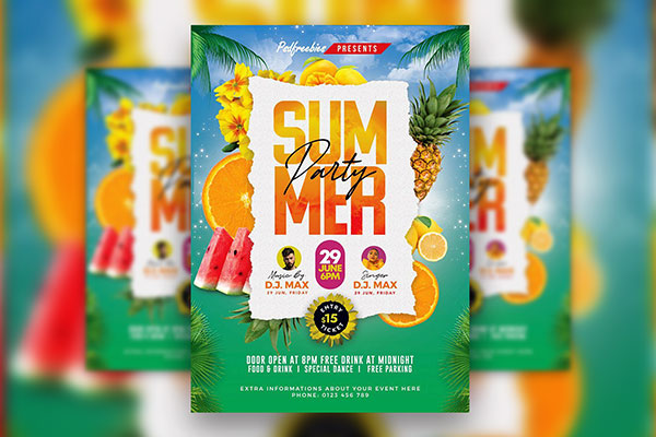 Tropical Summer Beach Party Flyer Template FREE PSD