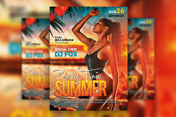 Tropical, Sunset Beach Party Flyer Template FREE PSD