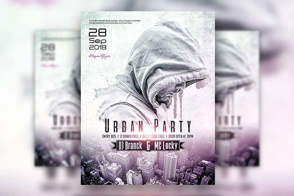 Urban, Grunge DJ Music Event Flyer Along with Facebook Cover Templates FREE PSD