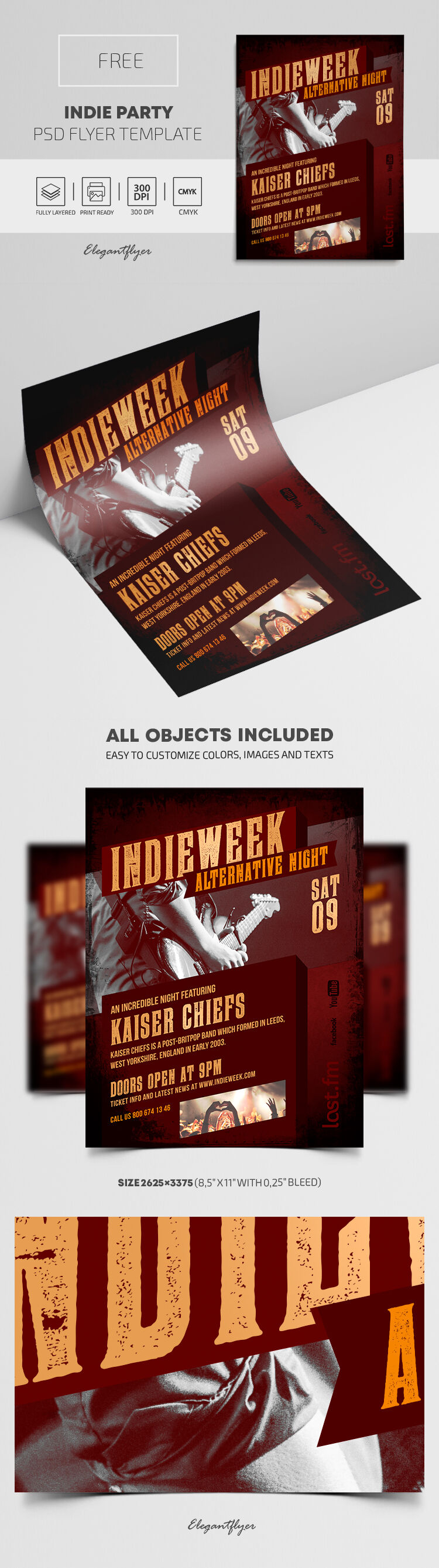 Vintage Indie Rock Party Flyer Template FREE PSD
