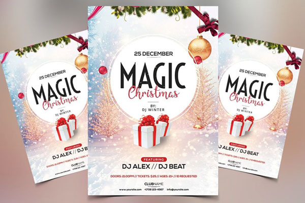 White Ornamental Christmas Party Flyer Template FREE PSD