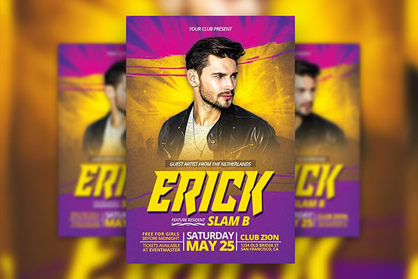 Yellow and Purple DJ Night Flyer Template (FREE) - Resource Boy