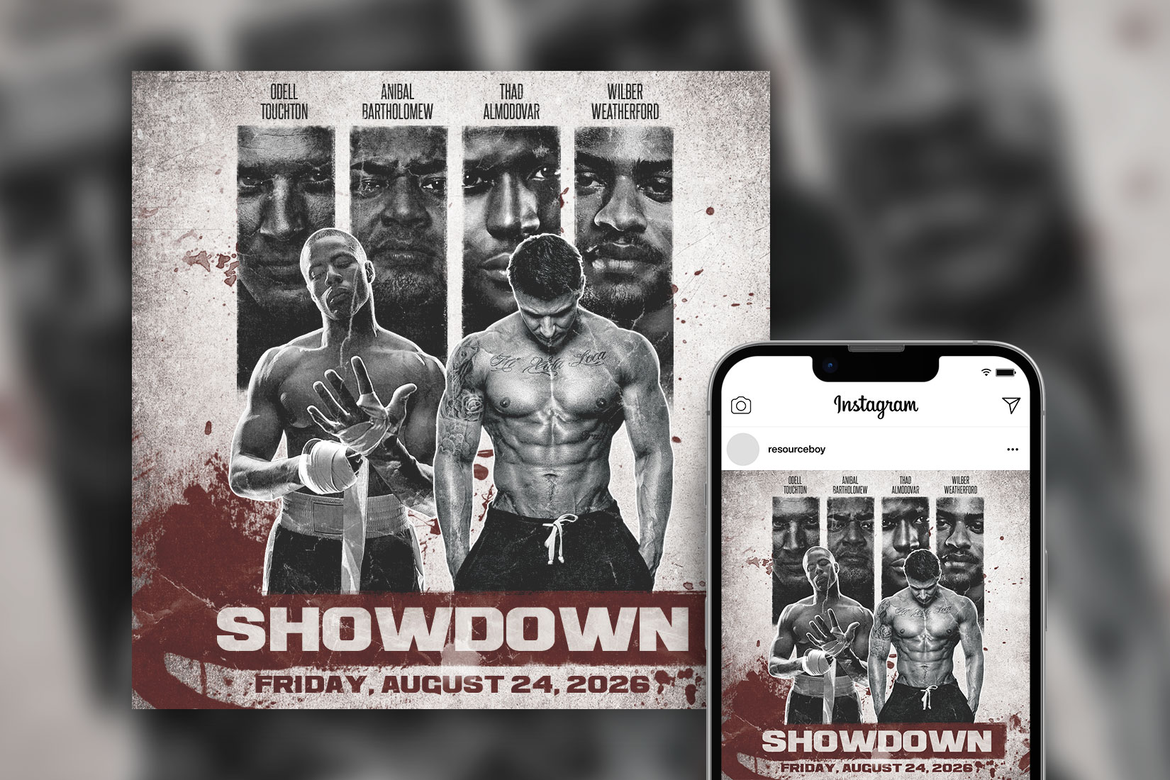 Rustic Bloody Grid Fight Night Instagram Post Template