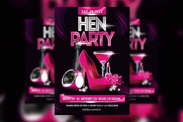 Black and Pink Hen Party Flyer Template FREE PSD