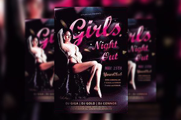 Black and Pink Modern Girls Night Out Party Flyer Template FREE PSD