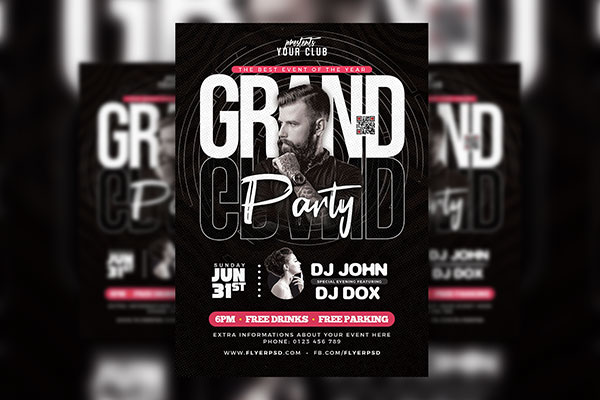 Black and White Circle DJ Party Event Flyer Template FREE PSD